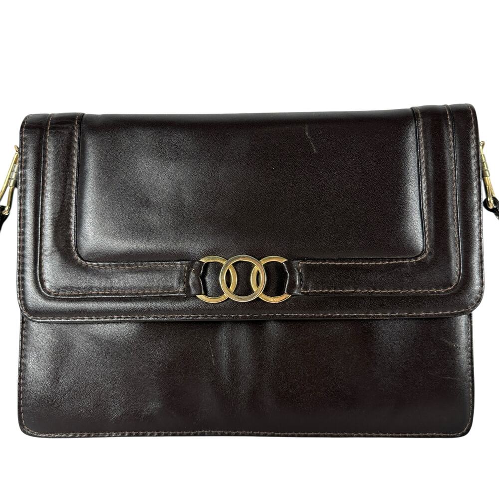 Vintage MCI Genuine Leather Dark Brown 1970s Purse Handbag Pocketbook Clutch‎